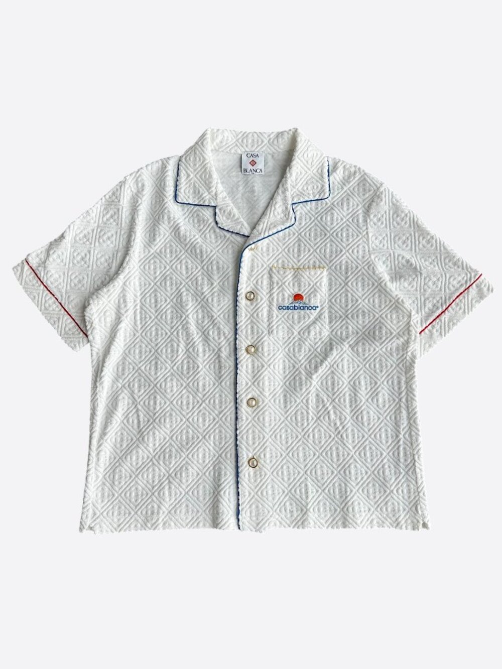 Casablanca White & Blue Jacquard Logo Towel Button Up Shirt